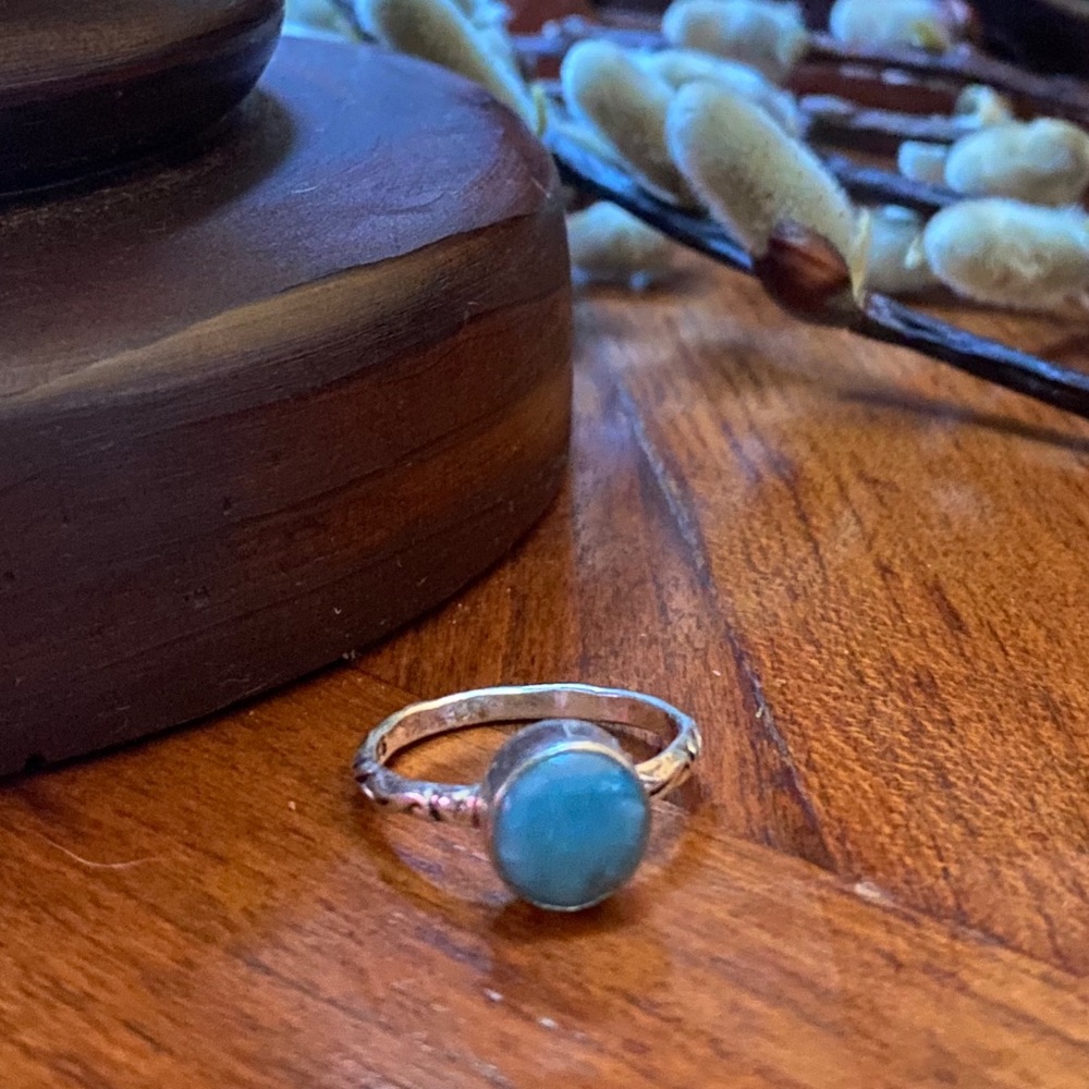 Natural Caribbean Larimar & Silver Overlay Ring